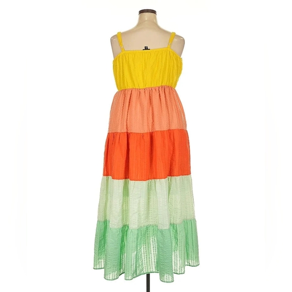 Torrid Maxi Seersucker Tiered Color Block Dress - Picture 4 of 9